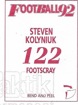 1992 Select AFL Stickers #122 Steven Kolyniuk Back